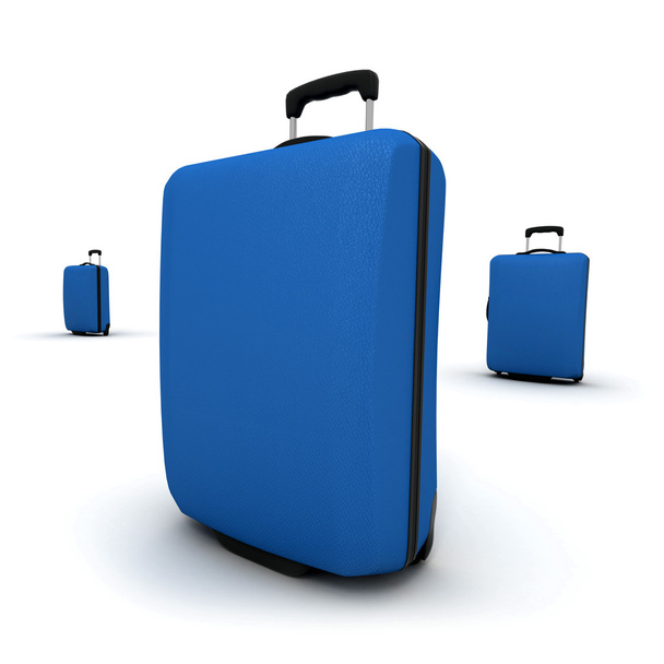 Trio of blue Trolley suitcases - 写真・画像
