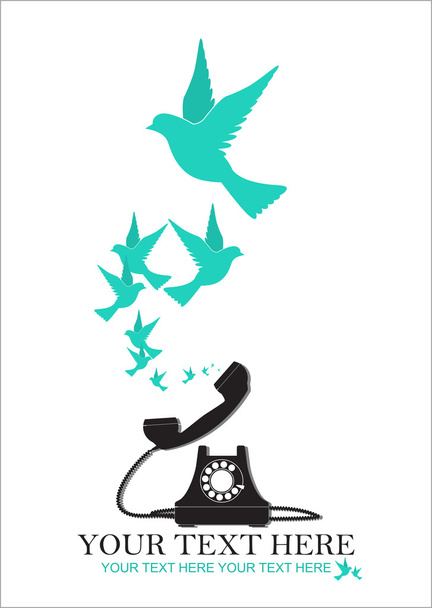 Abstract vector illustration of telephone and birds. - Vector, Imagen