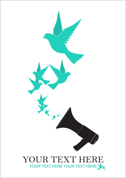 Abstract vector illustration of megaphone and birds - Wektor, obraz