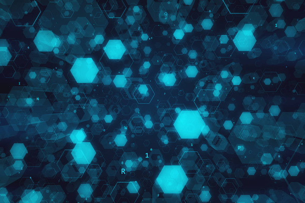 Abstract technological background of glowing hexagons. High-quality 3D illustration for financial, banking, web technologies or social background. - Photo, Image