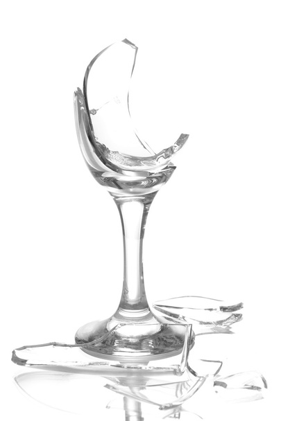 Broken champagne glass isolated on white - Фото, изображение
