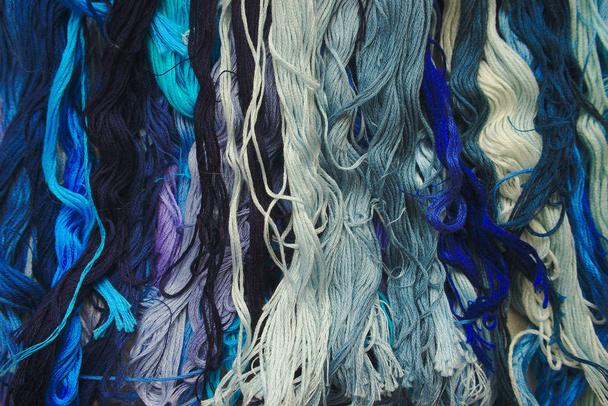 color chart of blue cotton thread for embroidery - Fotó, kép