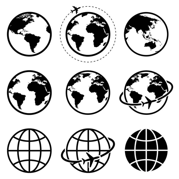 Sammlung von Erdsymbolen. Globus. Vektorillustration - Vektor, Bild