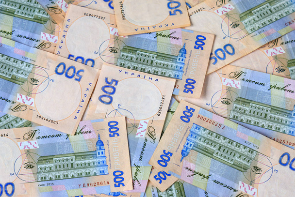 Ukrainian hryvna, banknotes 500 hryvnia,  money background, concept of  gifts and shopping. Ukraine. gryvnia, gryvna, grivna, grivnia, hrivnia,hrivna - Fotografie, Obrázek
