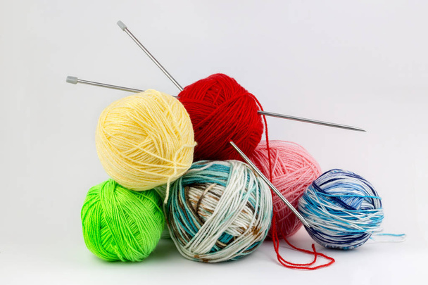 Close up shot of colored wool yarn balls as background - Φωτογραφία, εικόνα