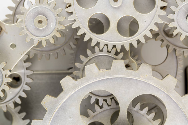 Close view of old clock mechanism with gears and cogs. Conceptual photo for your successful business design. Copy space included. - Photo, Image
