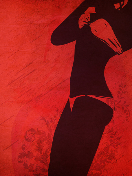 Bikini siluetti grunge punainen tausta
 - Valokuva, kuva