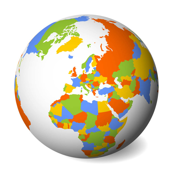 Avrupa boş siyasi haritası. 3D dünya küre ile renkli harita. Vektör çizim - Vektör, Görsel