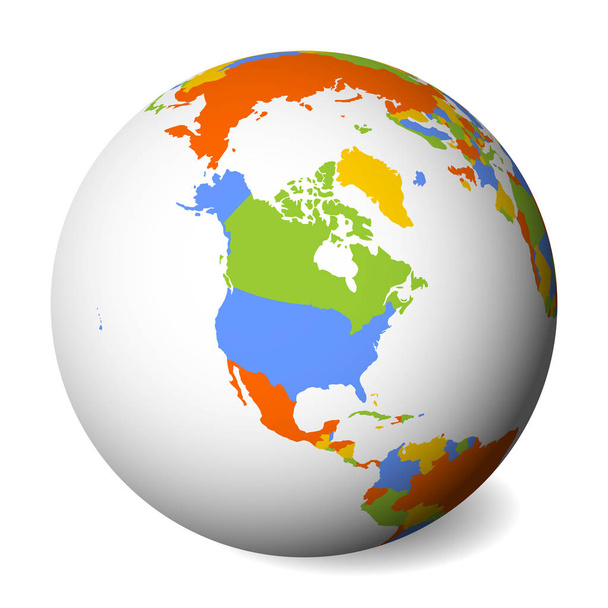 Blank political map of North America. Earth globe with colored map. Vector illustration - Vettoriali, immagini