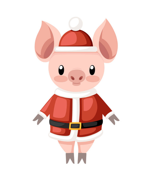 Aranyos disznó karácsonyi santa jelmez. Karikatúra karakter design. Rózsaszín állati kabalája. Lapos vektoros illusztráció elszigetelt fehér background. - Vektor, kép