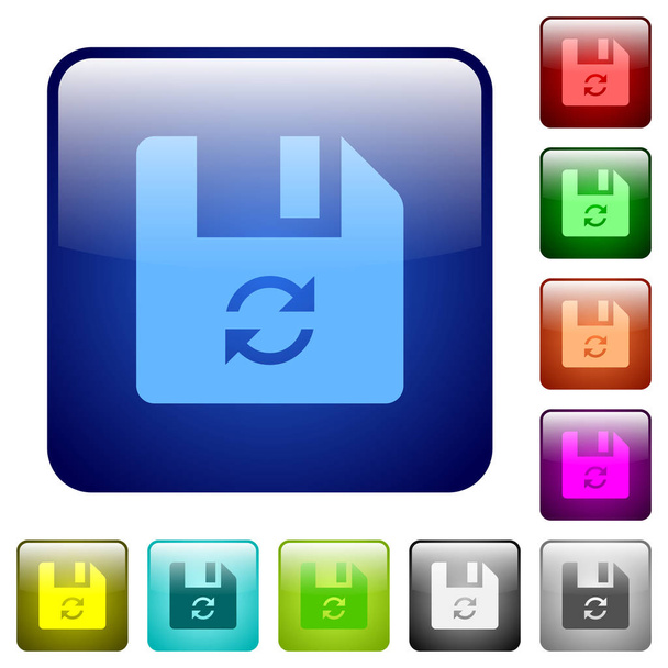 丸みを帯びた正方形の色の光沢のあるボタンのセットのファイル アイコンを更新します。 - ベクター画像