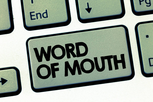 Text sign showing Word Of Mouth. Conceptual photo Oral spreading of information Storytelling Viva Voice - Photo, Image