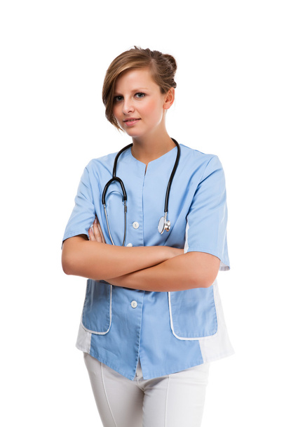 Young doctor standing isolated on white - Fotó, kép