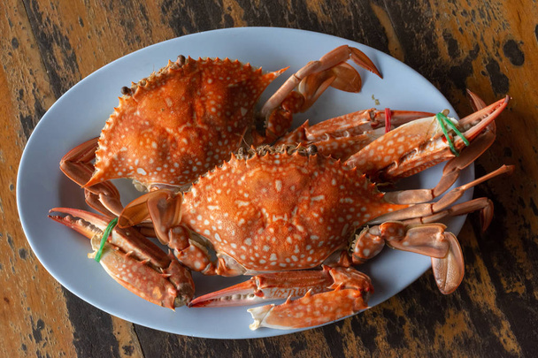 Une assiette de 2 crabes cuits à la vapeur prêts à servir
. - Photo, image