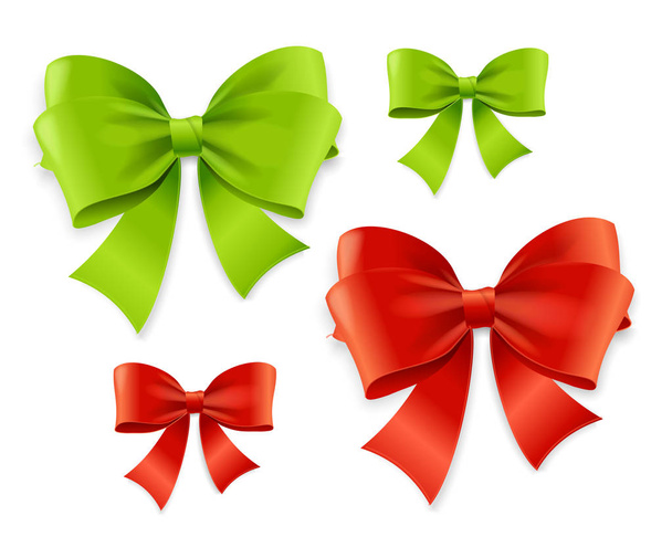 Realistic 3d Detailed Green and Red Bow Set. Vector - Vektor, obrázek