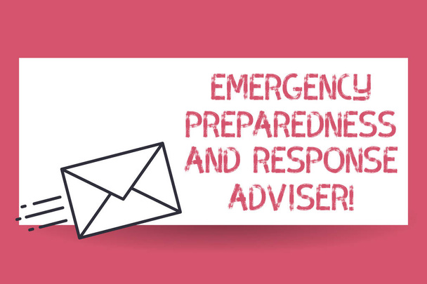 Handwriting text Emergency Preparedness And Response Adviser. Concept meaning Be prepared for emergencies Fast Delivery icon on Sealed Envelope Express status Mail Send Urgent. - Photo, Image