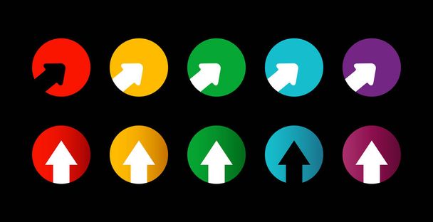 Conjunto de flechas diferentes brillantes en círculo. botones redondos de color
  - Vector, Imagen