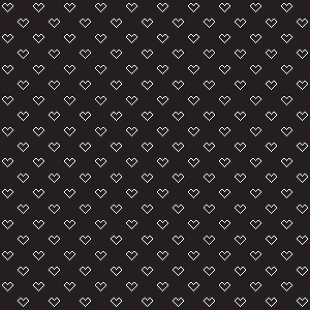 Black background, white hearts, seamless pattern. - Vector, imagen