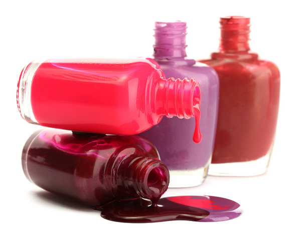 open bottles with bright nail polish isolated on white - Φωτογραφία, εικόνα