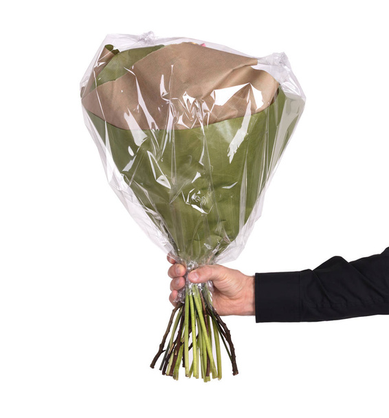 De mens geeft bloemen - Geïsoleerd op wit - Foto, afbeelding