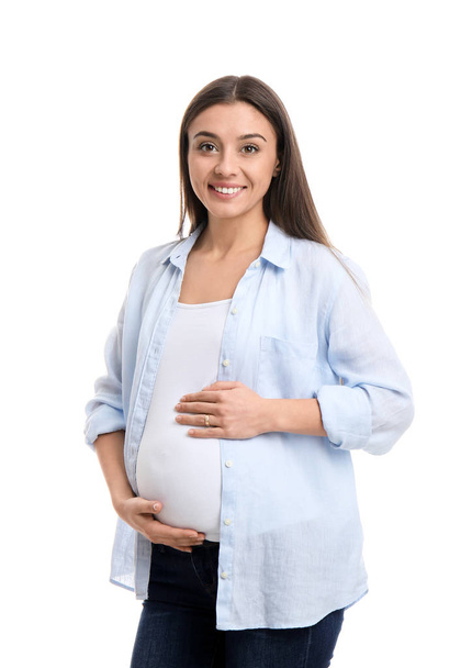 Beautiful pregnant woman on white background - Foto, afbeelding