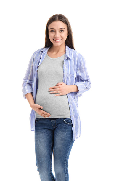 Mooie zwangere vrouw op witte achtergrond - Foto, afbeelding