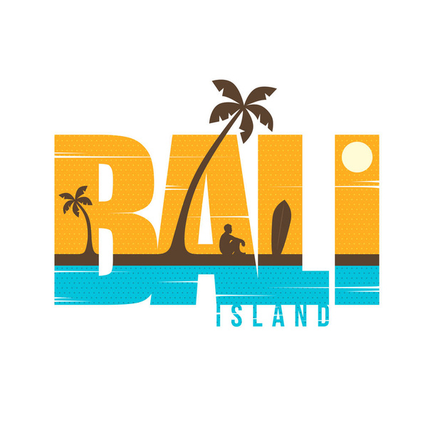 Vector εικονογράφηση τροπικό νησί και γράμματα Μπαλί, καλοκαιρινές διακοπές έννοια  - Διάνυσμα, εικόνα