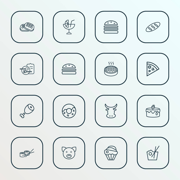 Food icons line style set with burger, donut, pizza slice and other pork elements. Isolated vector illustration food icons. - Vector, Image