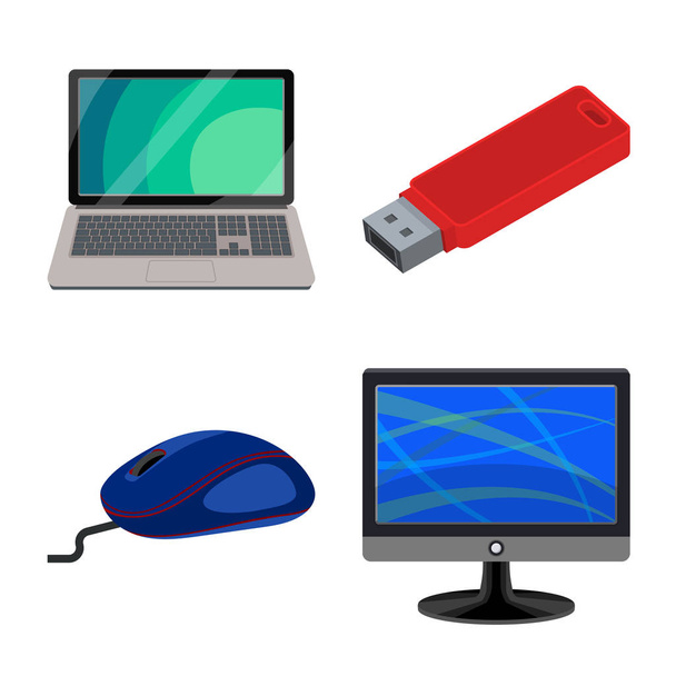 Vector illustration of laptop and device logo. Set of laptop and server stock vector illustration. - Vetor, Imagem