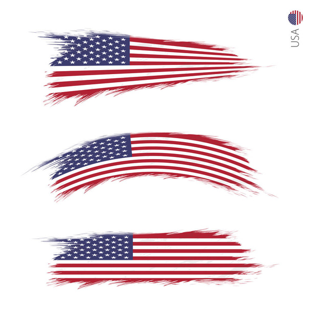 Σετ 3 grunge ελαστικοποιημένων σημαία των ΗΠΑ - Διάνυσμα, εικόνα