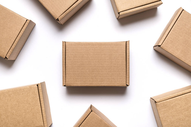 Lot of cardboard boxes on white background - Foto, Imagen