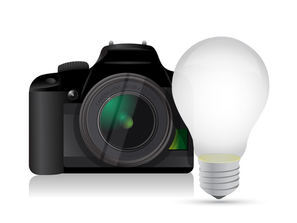camera and idea light bulb - Foto, Bild