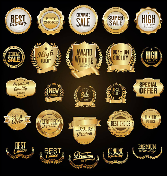 golden retro vintage badges and labels - Vector, Image