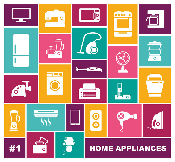 Home appliances icons in flat style. Vector illustration - Vector, Image