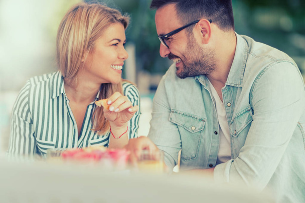 love couple enjoying in breakfast and their love  - Photo, image