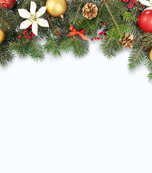 クリスマスの背景、モミの小枝と松ぼっくりの花輪 - 写真・画像