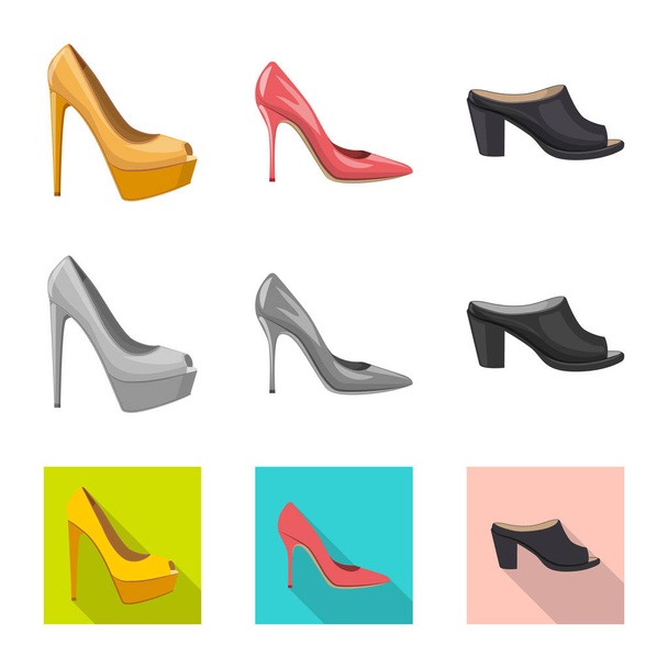 Vector illustration of footwear and woman logo. Set of footwear and foot vector icon for stock. - Vetor, Imagem