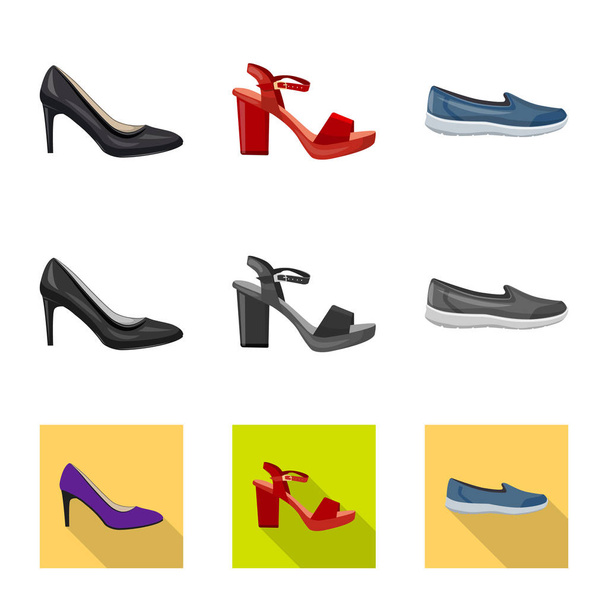 Vector design of footwear and woman logo. Collection of footwear and foot stock symbol for web. - Διάνυσμα, εικόνα