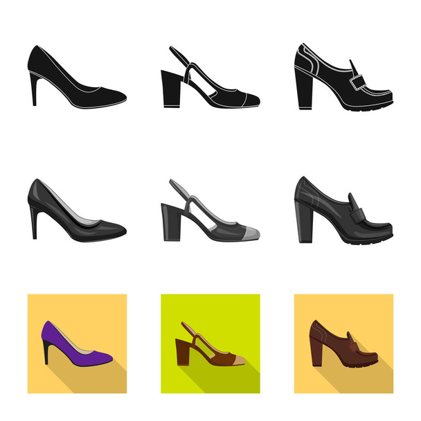 Vektorillustration von Schuhen und Frauensymbol. Set von Schuhen und Fuß-Vektor-Symbol für Lager. - Vektor, Bild