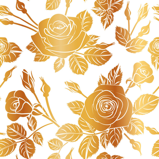 varrat nélküli mintát elszigetelt fehér background, divat nyomtatási Textil szövet folytonos vector arany Rózsa - Vektor, kép