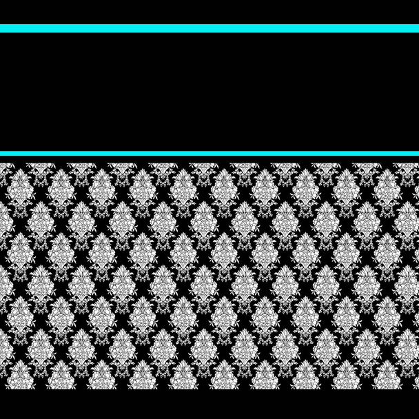 Background in fancy ornate black and white old fashion type patterns with aqua blue borders. - Photo, Image