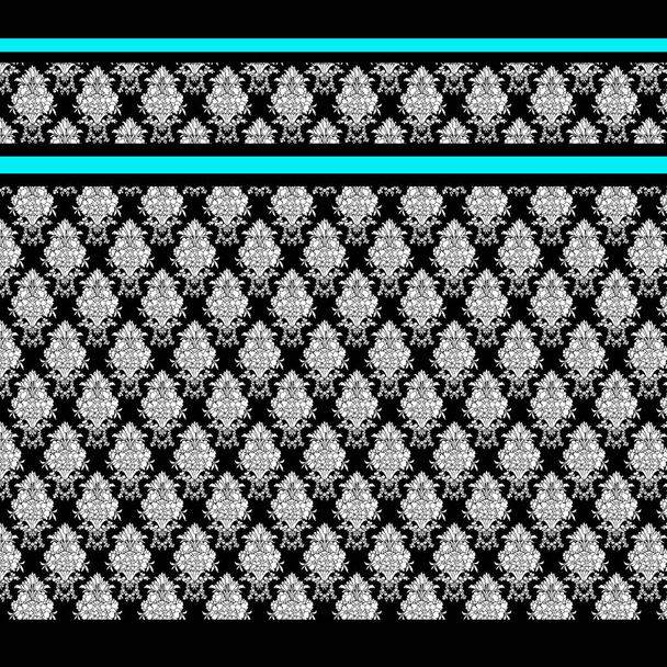 Φόντο σε φανταχτερό περίτεχνα μαύρο και άσπρο παλιά μόδα τύπου μοτίβα με aqua blue σύνορα. - Φωτογραφία, εικόνα