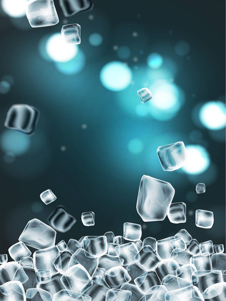 Achtergrond met veel kubussen van transparante ijs. Zeer gedetailleerde realistische afbeelding. - Vector, afbeelding