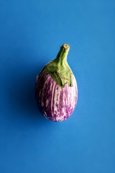 Vue grand angle de l'aubergine sur fond bleu
 - Photo, image