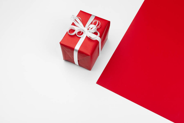 close up of gift box on color background - Foto, imagen