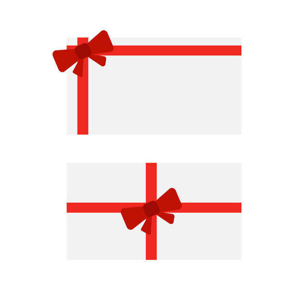 Gift cards with bows. Red christmas bow on gift card vector - ベクター画像