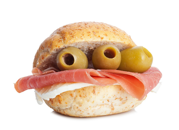 sendvič se šunkou a olivami s mozzarellou - Fotografie, Obrázek
