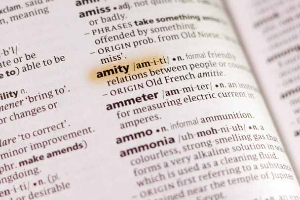 The word or phrase Amity in a dictionary highlighted with marker. - Photo, Image