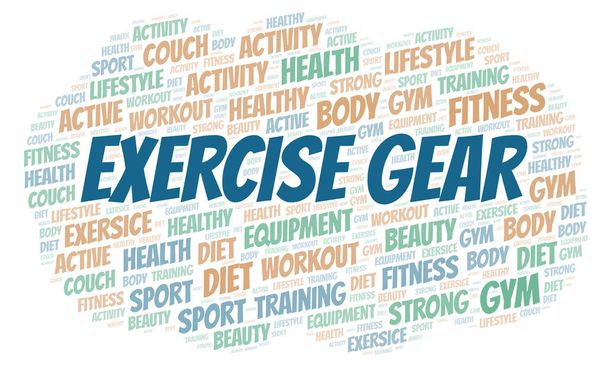 Exercise Gear word cloud. Wordcloud made with text only. - Photo, Image