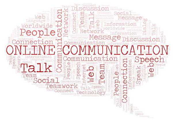 Online komunikacja słowo cloud. Projekt wykonany z tylko tekst. - Zdjęcie, obraz